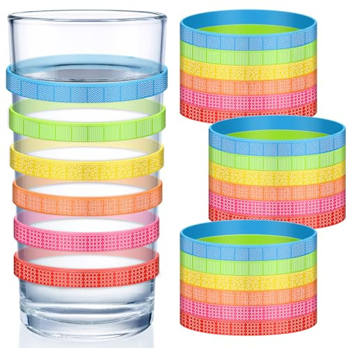 FillTouch 18 Pcs Drink Markers Bottle Strip Tag Marker Glass Identifiers for Drinks Reusable Water Bottle Tags Glass Cup Labels for Drinks Label Bands for Guest Wine Beer Cocktail Party