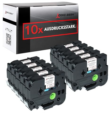 Logic-Seek TZE231 10 X Schriftband kompatibel für Brother P-Touch PT-H100LB H100R H105 E100 E100VP D200 D200BW D200VP D210 D210VP (12mm, Schwarz auf Weiß)