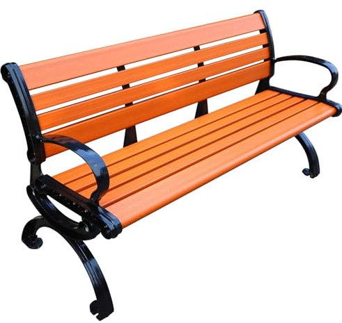 LOERSS 59 Zoll Outdoor-gartenbank,Terrassenbank,Parkbank,Outdoor-Bank,Gartenbank Für 3–4 Personen,Terrassen-parkbank Mit Gusseisen-metallrahmen,Für Veranda,Im Freien,Rasen,Garten,Hof,Park(59in/150cm)