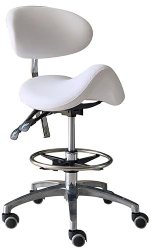 Innovz Sattelhocker Weißer Sattelhocker mit Rollen, Rückenlehne und Fußstütze, Schwerlast-Rollstuhl für Beauty/Spa/Massage, Ergonomischer Bürostuhl für Zahnhygiene