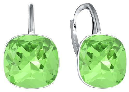 Hängende Ohrringe 925 Silber mit Marken Kristall Zirkonia - Damen Schmuck Echt Silberne Hänge Ohrhanger Ideal Geschenge (Peridot)