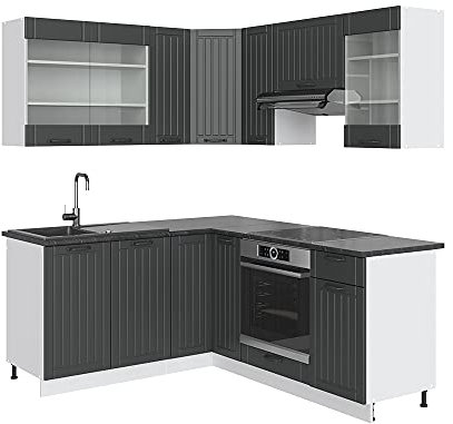 Vicco Eckküche Fame-Line, Anthrazit Landhaus/Weiß, 160 x 190 cm, AP Anthrazit