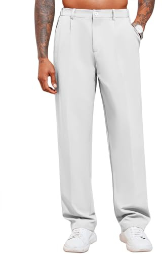 Runcati Pantalones chinos para hombre Pantalones casuales sueltos elegantes Pantalones de traje elegantes Pantalones de tela para hombres Pantalones para negocios, Blanco, M