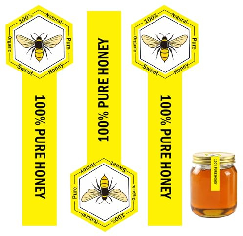 Manipulationssichere Aufkleber für Honiggläser, Flaschendeckel, manipulationssicher, 3,8 x 10,2 cm, manipulationssicher, Honigetiketten (reine Biene)