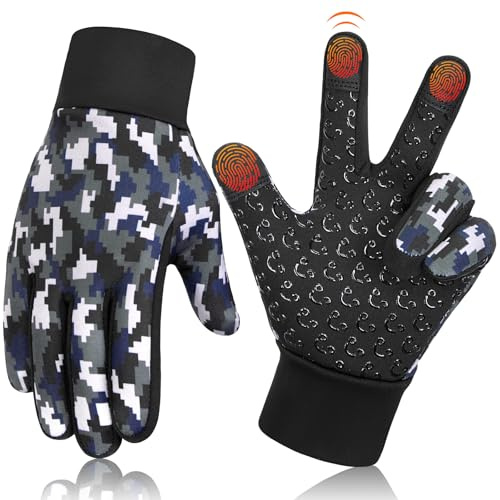 AOTOW Winter Warm Kids Cycling Gloves - Cold Weather Touchscreen Glove for Childrens Riding Bike and Football Grip Anti-Slip Outdoor Ski Sports Gloves for Boys Girls 10-12 Year Old