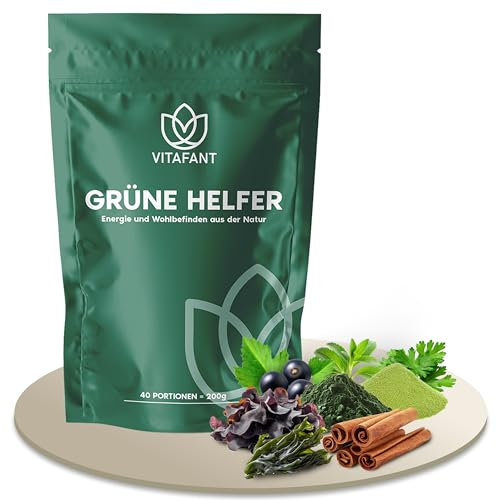 Vitafant - Grüne Helfer - Greens Pulver - Superfood Shake - Mit Spirulina, Gerstengras, Matcha, Chlorella & mehr - 30 Portionen