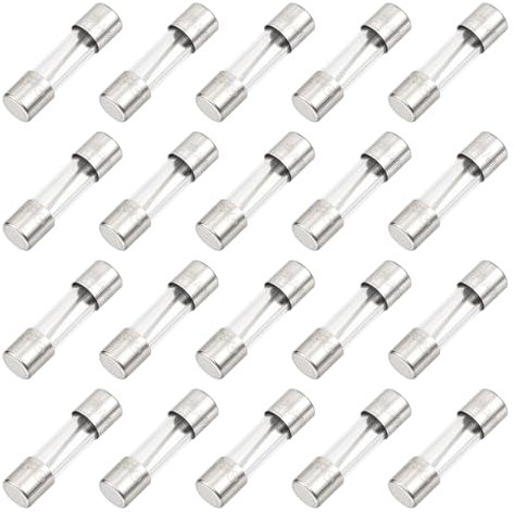 sourcing map Glastichter, flach, 20 A, 125 V, 5 x 20 mm, Glasrohrsicherungen, schnell wirkende Sicherungen für Leiterplatten, elektronische Geräte, Haushaltsgeräte, Lichterkette, 30 Stück