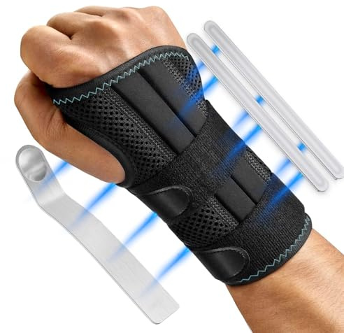 Poligono Tutore Polso Sinistro con 3 Stecche Metallo, Polsiera Ortopedica Regolabile e Traspirante per Uso Sport e Quotidiano, Polsiera per Disagio Articolare Dolore Rigido, (S/M)