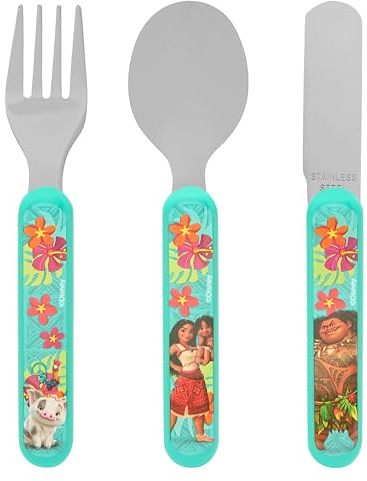 Disney Moana 2 Kids Cutlery Set by Polar Gear | 3pc Childrens Cutlery Set Disney Gifts for Girls & Boys | Moana Gifts Childrens Cutlery Made From Food-Safe Stainless Steel & ABC Plastic | 36 Months Up