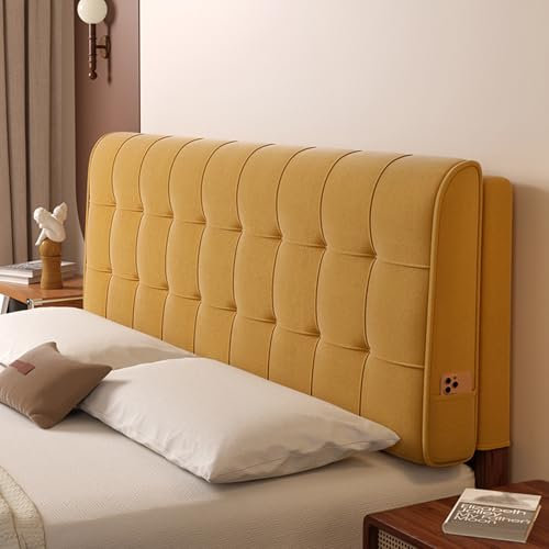 Kopfteil mit Fleece-Polsterung, getuftet, mit großer Nackenrolle, Nachtstützkissen, einfarbig, Wandkissen für Schlafzimmer, Rückenlehne, Gelb, 150 x 58 x 5 cm