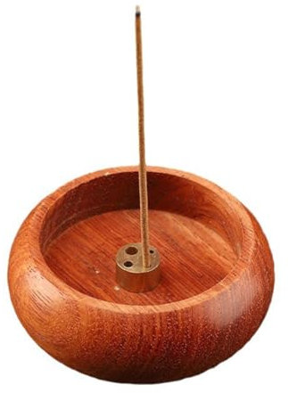 QOWIJEX 1 Pieza Porta-Incienso, Mini Varilla para Incienso, Quemador De Incienso con Cuenco De Madera,Porta-Incienso de Madera, Productos Budistas, Porta Incienso con Cuenco-Madera de Peral