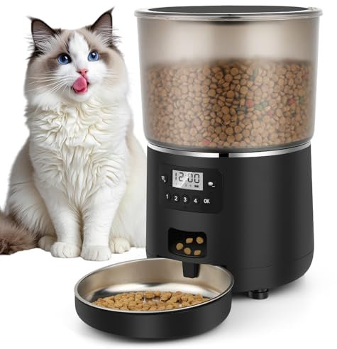 Distributore Automatico Cibo Gatti, Apritsce 4L Dispenser Crocchette Gatto con Timer Programmabile, Distributore Cibo 1-4 Pasti al Giorno, Dosatore Crocchette per Gatti