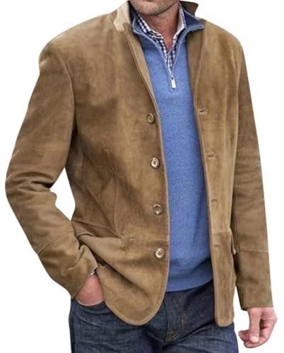 Onsoyours Blazer Décontracté à Col Montant pour Homme avec Poche à Revers et Manches Longues Vintage Décontracté Slim Bouton Costume d'affaires Blazer Veste B Marron M