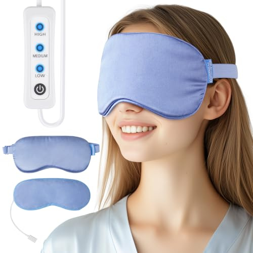 Comfheat USB Heated Eye Mask for Dry Eye,3 Heat Levels & Timer Control | Adjustable Warm Eye Compress for Blepharitis,Puffy Eyes,Stye,Dark Circles,Eye Heating Pad for Stress Relief,Soft
