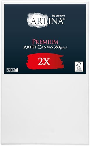 Artina 2er FSC® Set Keilrahmen Leinwand zum Bemalen für Acrylfarben | 70x100cm bespannte Leinwände zum malen Canvas 100% Baumwolle Acryl Rahmen grundiert Künstlerleinwand Premium