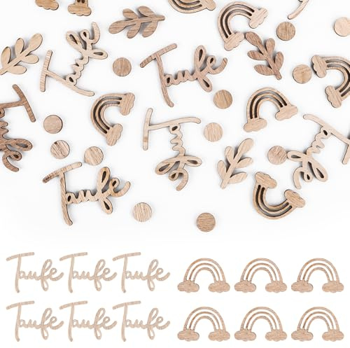 AKONE Taufe Konfetti Holz 80 Stück, Kommunion Konfetti aus Holz, Taufe Deko Junge Mädchen Streudeko, Holz Taufe Konfetti Tischdeko zum DIY Kommunion Deko