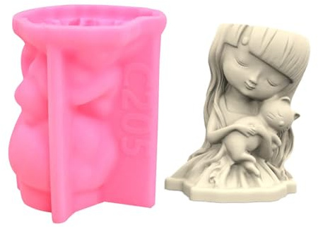 Moldes de maceta de silicona, molde de silicona para maceta | Molde de macetas suculentas de gato de niña | Molde de macetas de silicona para plantas suculentas, herramientas de artesanía en