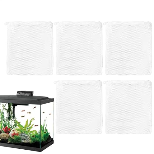 Roqalmia Sacchetti in Rete per filtri, riutilizzabili, 5 Sacchetti in Rete per Acquario, Accessori per la depurazione 'Acqua e salata, Chiusura con Cerniera per Zeolite, Torba