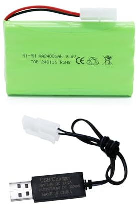 Tosiicop 9.6V 2400mAh RC Akku - AA NiMH Wiederaufladbar Ferngesteuertes Auto Akkupack RC Rechargeable Battery Kompatibel mit Tamiya Stecker und USB-Ladekabel für Remote Control Truck Tank Boot