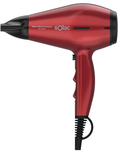 Solac - Secador de pelo profesional Expert 2400 Ion-Compact | 2400W | 6 temperaturas y velocidades | Ion-Power | Golpe aire frío | Diseño ultra compacto | Accesorios: Concentrador + Difusor | Rojo