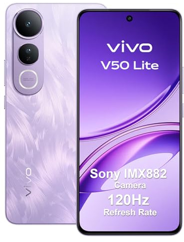 VIVO V50 Lite 4G Smartphone 8GB 256GB, 6,77 120Hz P-OLED Schermo, fotocamera principale Sony da 50MP, Aura Light, batteria da 5200 mAh, MediaTek Dimensity 6300, Android 15, Dual SIM, NFC, Viola Rosso