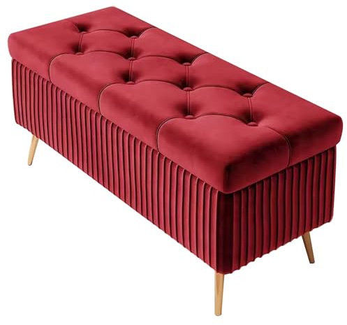 Gepolsterte Sitzbank, 120 cm, roter Aufbewahrungshocker, stilvolle Bettbank für Wohnzimmer, Eingangsbereich, Schlafzimmer, funktionale und schicke Heimdekoration