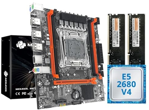 Kit de Placa Base for Juegos X99 con Xeon E5 2680 V4 y DDR4 8Gx2 de 2133 MHz, Doble Canal ECC M.2 NVME for PC de Escritorio(Motherboard+CPU+RAM)