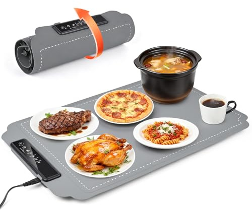 Warmhalteplatte für Speisen, Speisenwärmer Mit 5 Einstellbarer Temperatur 40-100°C & 1-3-5 Timer, Speisenwärmer Elektrisch aus Silikon, Warmhalteplatte für Speisen für Partys, Buffets & Familienessen