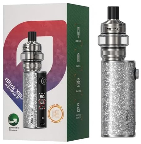 For Eleaf iStick X80 Kit 80 W Box Mod Vape (Argento) Batteria 3200 mAh 5 ml Atomizzatore Melo X Tank EC-D Coil 0,3 Ω/0,5 Ω | Cursore di blocco | Schermo TFT da 1,05'' Originale - No Nicotine