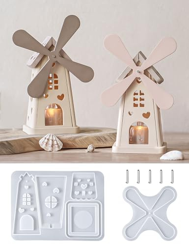 YODOYO Silikonformen Gießformen Windmühle, Silikon Gießform Windmühlenhaus | für Teelichthalter, 3D Kerzenhalter-Hausform, Gießform für Gips gießen, Beton & Resin, DIY Frühlingsdeko