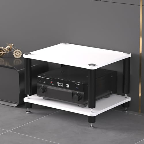 Generico Mobile HiFi Stereo Rack - Supporto multimediale AV per Giradischi, Ricevitore e Giochi - Torre multimediale per l'intrattenimento con Spazio di archiviazione per Soggiorno e Studio di regist