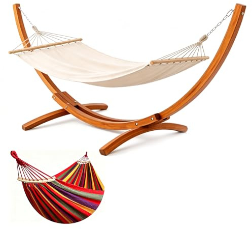 HOMAVO Hamac Double avec Support en Bois, Charge 200 kg