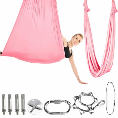 Aerial Yoga Hängematte Set Yogatuch zum Aufhängen für Erwachsene Aerial Swing Air Fliegen Schaukel Hammock Swing mit Zubehör für Indoor Übungen Anti Gravity Übungen(100x280CM) (Rosa)