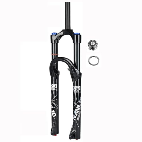 LHHL Mountain Bicicletta Forcella Ammortizzata 26 27.5 29 Pollici MTB Pneumatiche Forcella Travel 160mm Rimbalzo Regolazione Blocco Manuale 1-1/2'' Conico Forcelle Freno A Disco 9mm QR(Black,27.5'')