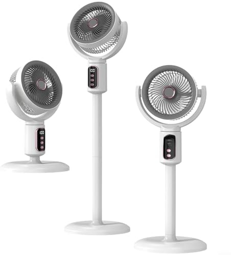 Advokingtap Ventilateur de sol rechargeable par USB, moteur silencieux sans balais, oscillation à 180°, télécommande, circulation d'air pour la maison, le bureau, la chambre à coucher, blanc (type