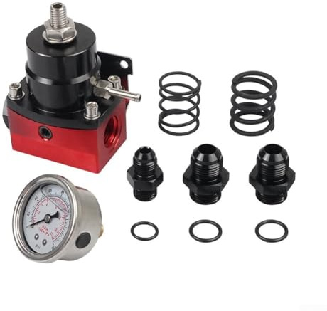 Startbuymore Kit de conversión de regulador de presión de combustible AN6 AN8 con configuración de resorte triple para rango ajustable de 3-70 PSI en sistemas de combustible del vehículo (rojo)