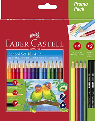 Faber-Castell 201597 - Buntstifte Set Colour Grip dreikant, 24-teilig, inkl. Bleistifte, für Kinder und Erwachsene