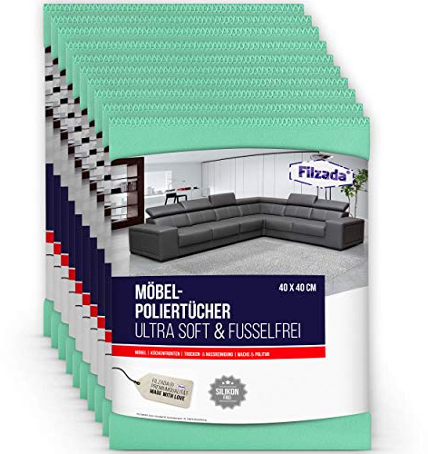 Filzada® 10x Premium Möbel Poliertuch Fusselfrei 200 GSM 40x40cm Grün | Möbelpoliertuch für Politur, Holzbutter, Bienenwachs, Edelstahlpolitur - Staubtuch - waschbar