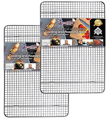 KITCHENATICS 2 Pack 10 x 15 Stainless Steel Cooling Racks - Oven, Grill & Dishwasher Safe - Patented Welds, 1-Inch Feet Air Circulation, Tight Grid Pattern