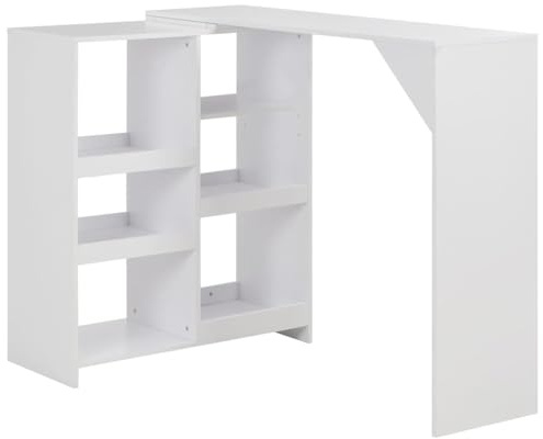 vidaXL Bartisch mit Beweglichem Regal Bartresen Stehtisch Bistrotisch Tresentisch Küchentheke Frühstückstisch Küchentisch Tisch Weiß 138x39x110cm