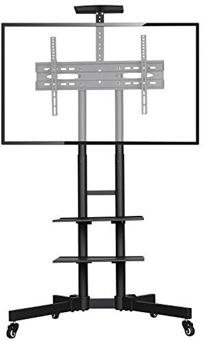 Yaheetech Mobile TV Stands with Wheels for 32-75 inch Plasma/LCD/LED Screens, Height Adjustable TV stand with Lockable Wheels & 3-Tier Storage Shelves, Holds 50 KG TV Screen