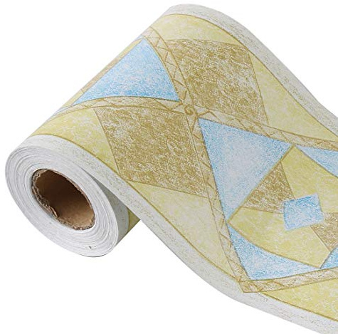 sourcing map Wandaufkleber Wandpapier Bordüre Gelb Blau Rautenmuster | Selbstklebend Wandbelag PVC Boden, Wanddekor, Für Küche Bad Schlafzimmer