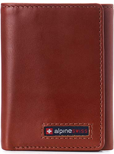 alpine swiss Men's Leon RFID Trifold Pocket Wallet – Genuine Leather Wallet for Men, Slim Design with ID Window & Multiple Card Slots, Classic RFID Safe Pocket Wallet in Gift Box Glossy Nappa Tan