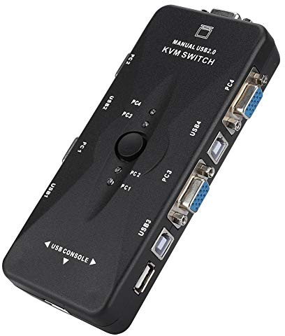 Kafuty 4-Port USB 2.0 KVM-Switch - VGA/SVGA-Monitor Hub Computer-Switchbox Host-Sharer-Adapter Geräte für PC-Tastatur-Maus
