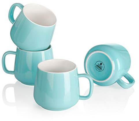 Teocera Ceramic Coffee Mug Set of 4-12 oz Coffee Mugs with Large Handles for Hot or Cold Drinks Like Latte, Cocoa, Tea or Juice - Smooth Ceramic, Dishwasher Safe, Turquoise