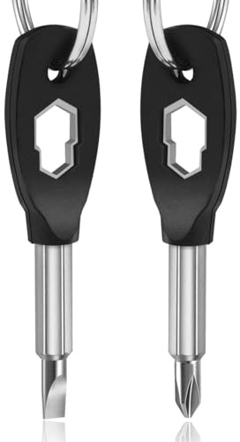 Poswlto Keychain Screwdriver Tool 2 Pack, 6-in-1 Screwdriver Set, Flathead and Phillips Bit, Hex Socket Wrench, Christmas Stocking Stuffers, Cool Gifts for Men, Father, Husband, Employee
