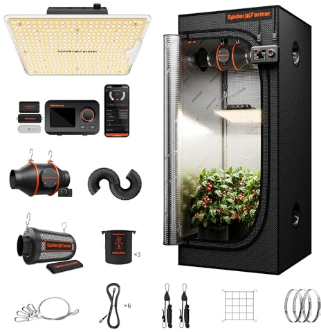 Spider Farmer SF1000D Grow Tent Kit - 2x2x5ft, Samsung Diodes, 1680D Canvas, 4 205CFM Fan, Carbon Filter