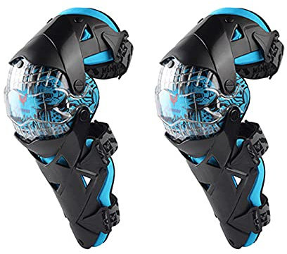 VOMI Rodilleras Enduro MTB, PC + PE Shell, Protección de Rodilla Adultos Espinillera Moto Hombre para Bici Motocross Motocicleta Ciclismo, Negro Blanco/Azul/Amarillo,Azul