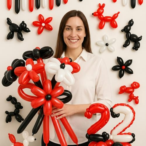 100 Pieces Long Twisting Balloons Latex Modelling Balloons for Art Animal Shape Party Weddings Birthdays Clowns Decorations Party Supplies(Black, Red, White)
