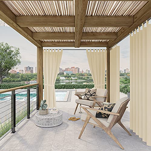 chilly pilley Vorhänge Wasserabweisend Outdoor Vorhang für Balkon Terrasse und Garten Sonnenblende Sichtschutz Außenvorhang Winddicht Sonnenschutz (1,5x2m, Beige)